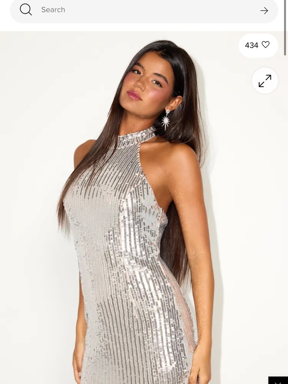 Lulu's Silver Sequin Backless Halter Dress